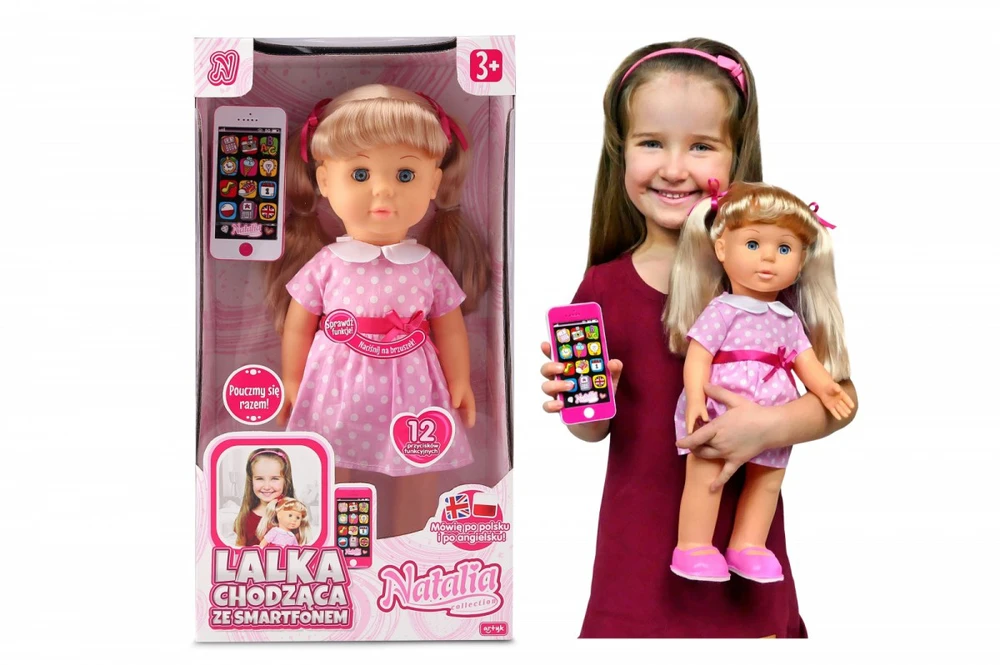 Lalka Lėlė Natalia vaikščiojanti lėlė su išmaniuoju telefonu 41 cm