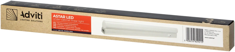 Orno ASTAR LED 4W, po spintele montuojamas linijinis šviestuvas, 360 lm, 4000 K, 2 kontaktų kištukas, kilpinė jungtis, įjungimo/išjungimo jungiklis