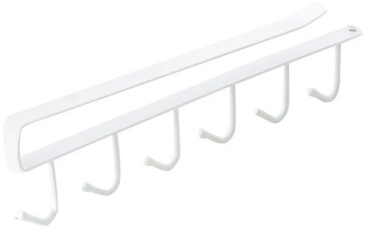 AG828 Metalinė pakabinama lentynėlė su 6 kabliukais, 26,5 cm, balta