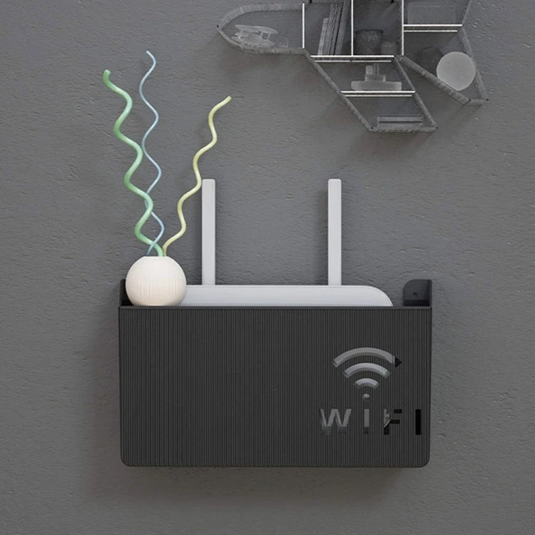 Ag986A Sieninė lentyna Wi-Fi maršrutizatoriui (Juoda)
