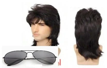 ATL BQ3J Peruka vyriška juoda disco retro + okulary