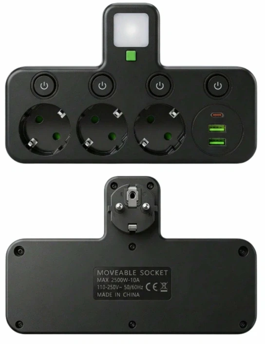 ATL DA706A Ilgintuvas su jungikliu 3x230V skirstytuvas 3xUSB + lemputė
