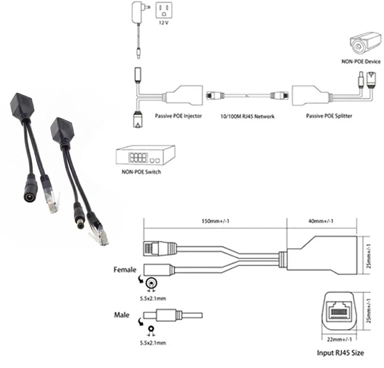 ATL PoE Adapterių Rinkinys RJ45 ir DC 2.1/5.5
