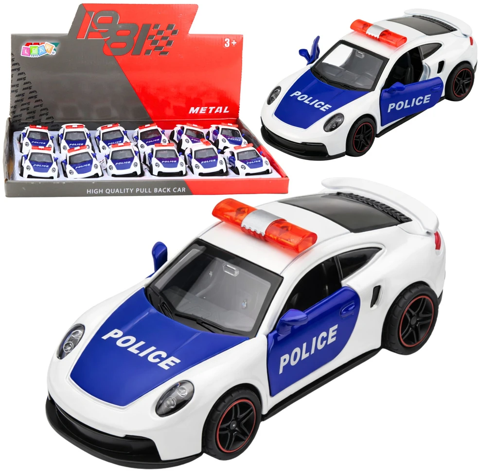 Lean Toys Policijos sportinis automobilis baltas–mėlynas