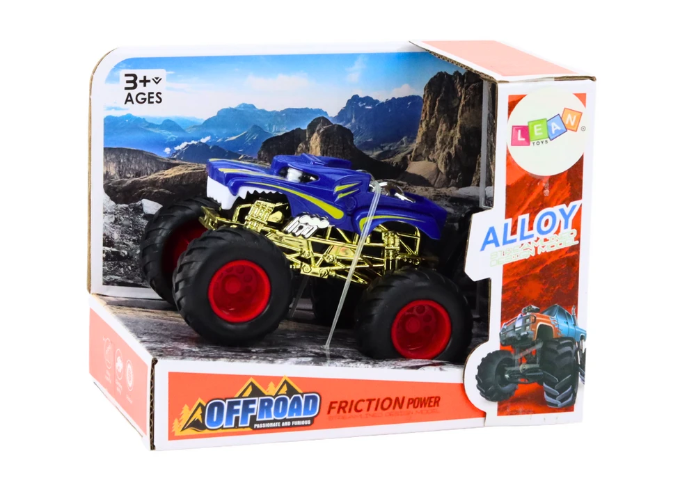 Lean Toys Mėlynas bekelės automobilis su dideliais guminiais ratais