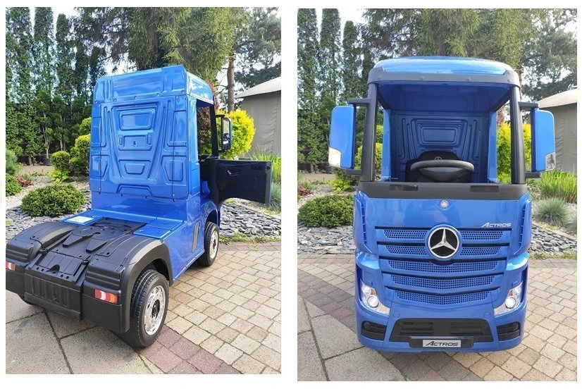 Lean Cars Vaikiškas elektromobilis sunkvežimis Mercedes Actros mėlynas lakuotas su MP4