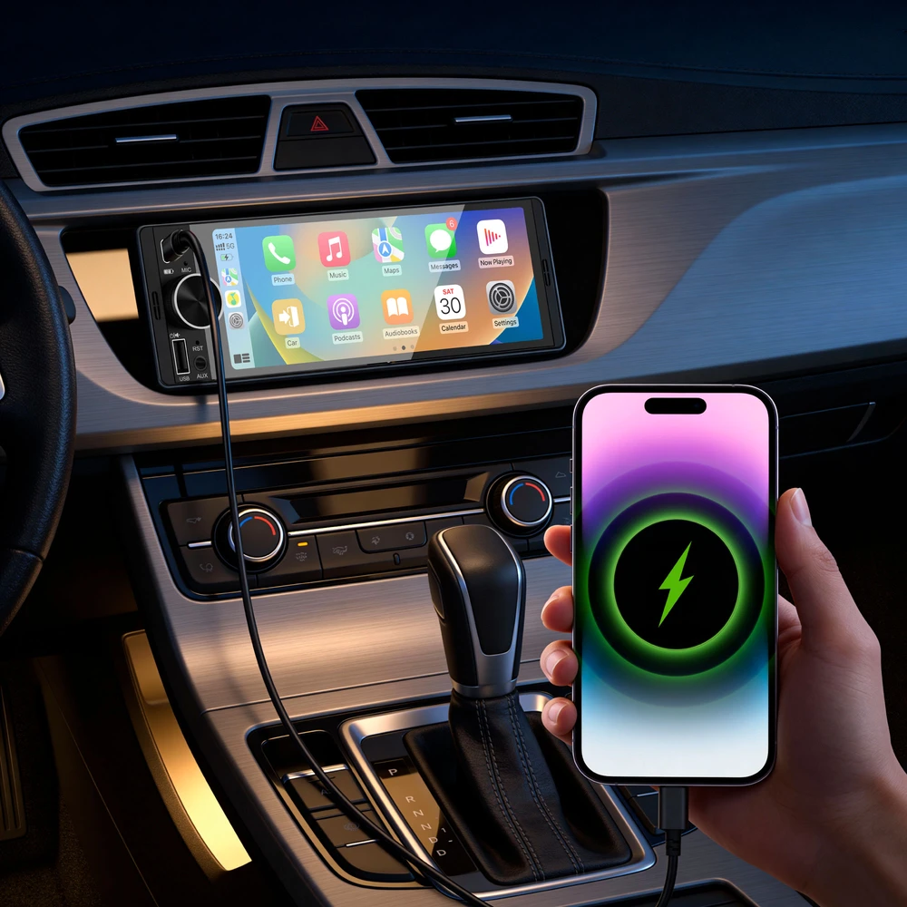 Automagnetola Kruger & Matz KM2016 1DIN CarPlay/AndroidAuto automobilio radijas