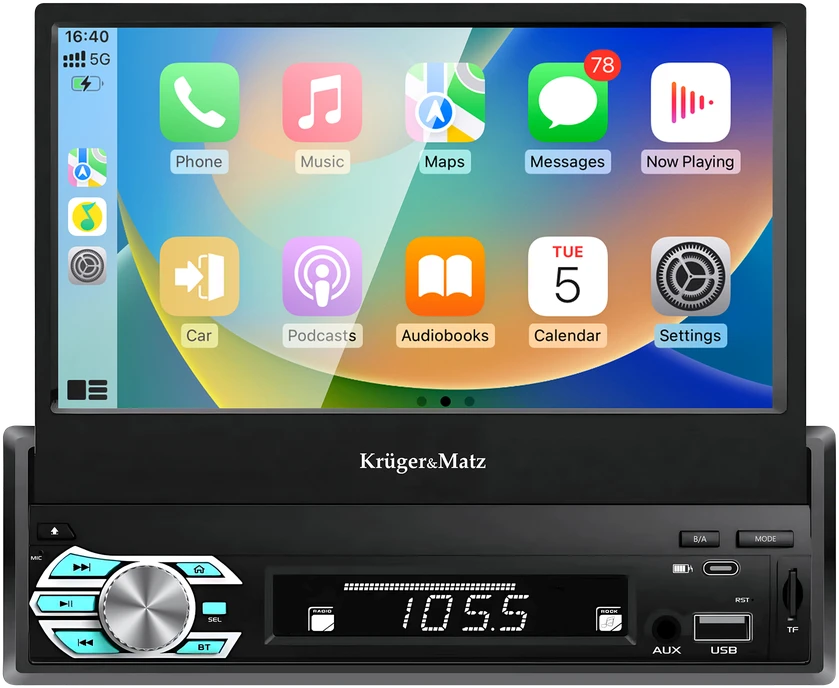 Automagnetola Kruger & Matz „KrugerMatz KM2018“ automobilio radijas su ištraukiamu 7 colių „CarPlay“ / „AndroidAuto“ ekranu