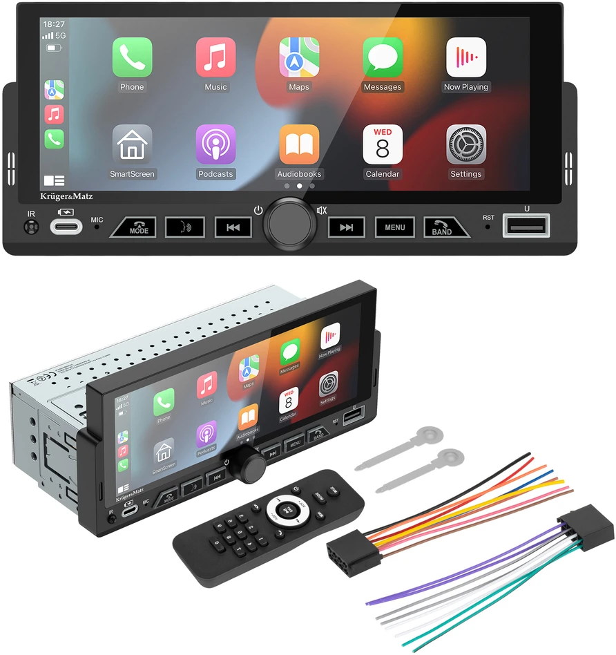 Automagnetola Kruger & Matz KM2017 1DIN CarPlay/AndroidAuto automobilio radijas