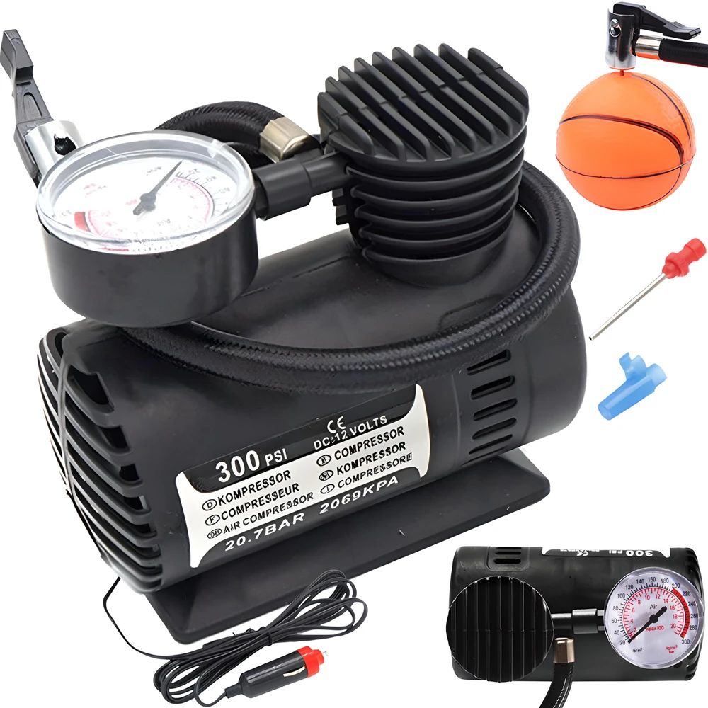 Automobilinis kompresorius, 300 psi, 12 V, E080, mažas, juodas