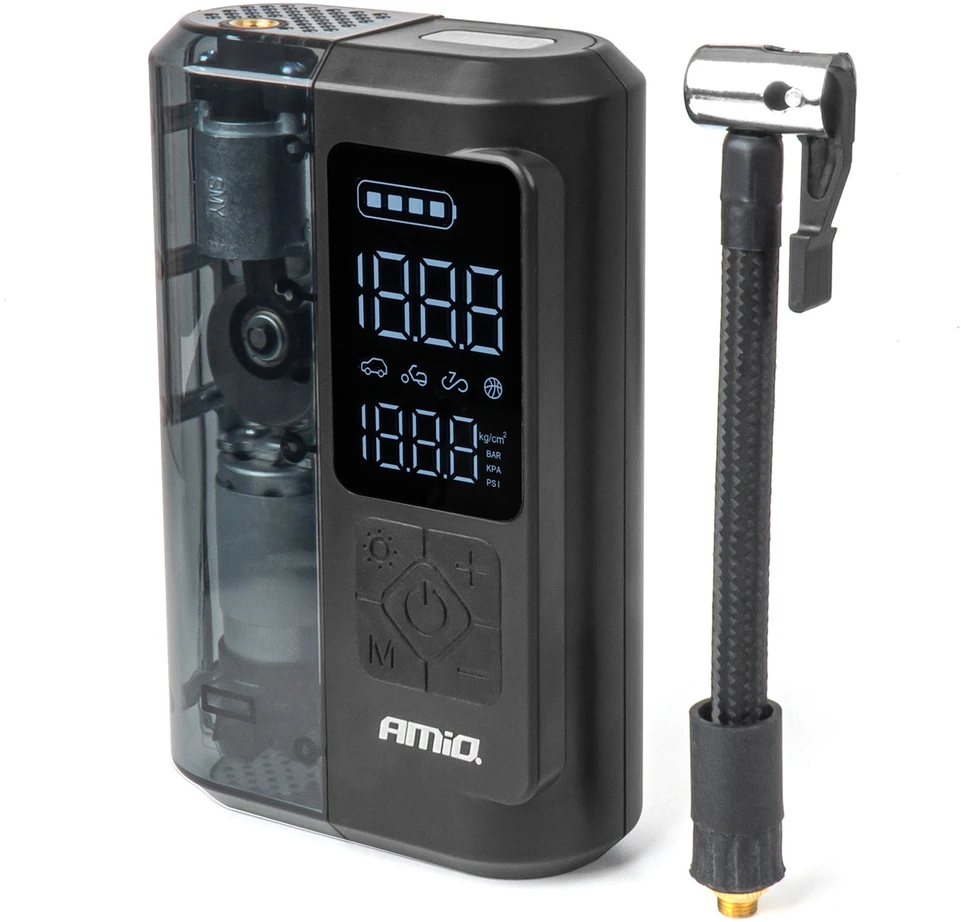 Belaidis automobilinis kompresorius 40 W su LED, powerbank ir USB-C, AMIO-04378