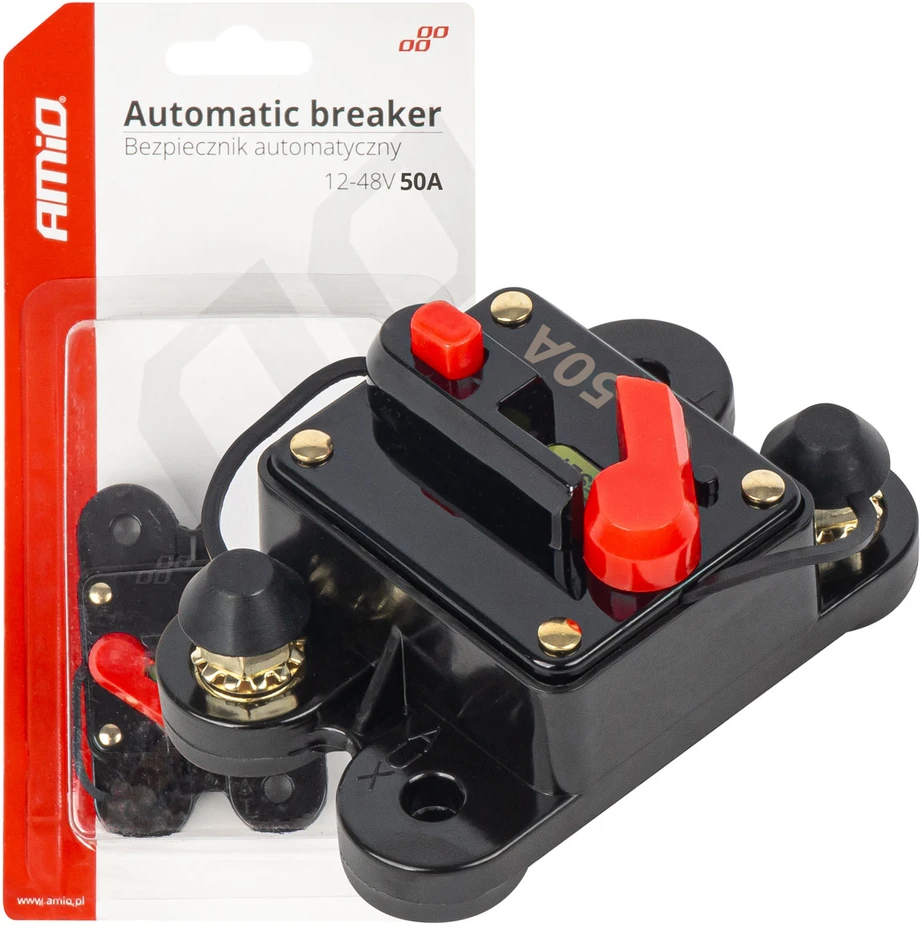 Automobilio automatinis saugiklis 50A 12V 24V 48V amio-03825