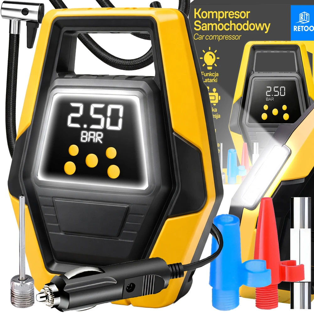 Automobilio kompresorius, nešiojamas elektrinis siurblys, padangų kompresorius, 12 V LCD LED - ER1251