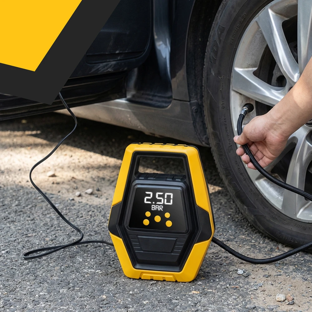 Automobilio kompresorius, nešiojamas elektrinis siurblys, padangų kompresorius, 12 V LCD LED - ER1251