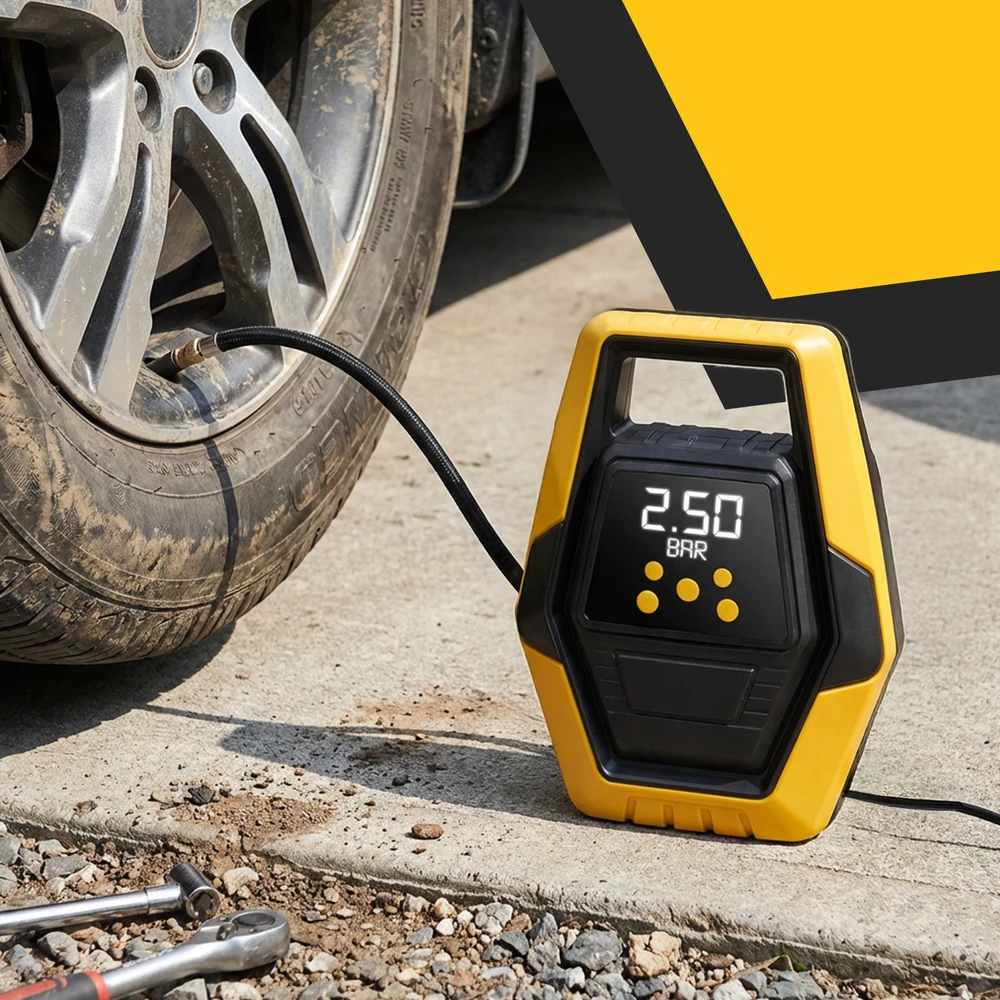 Automobilio kompresorius, nešiojamas elektrinis siurblys, padangų kompresorius, 12 V LCD LED - ER1251
