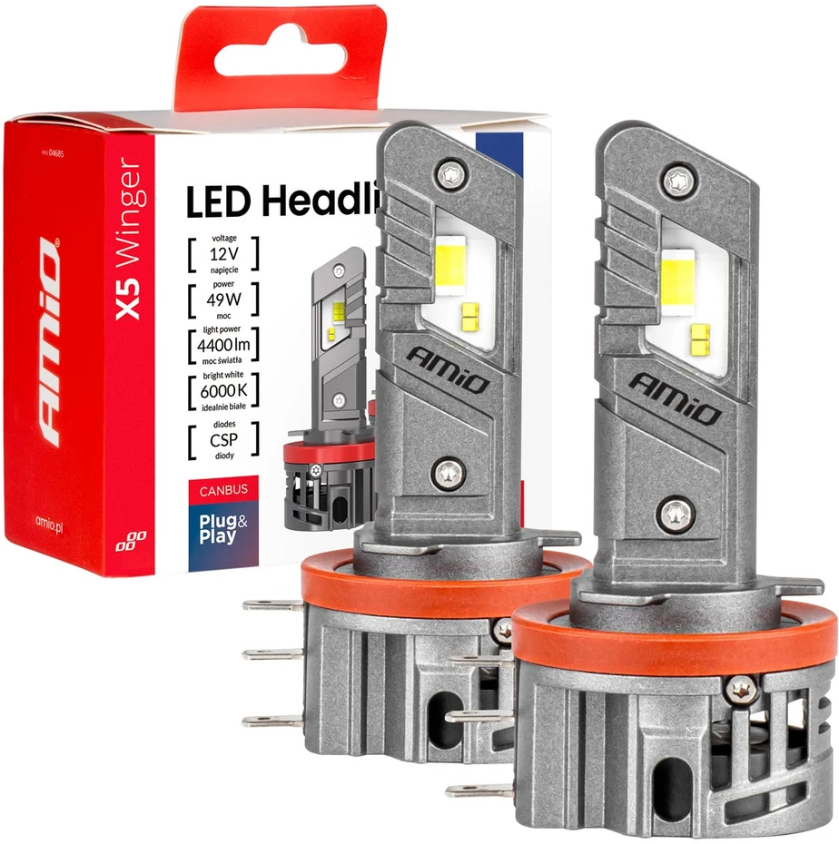 LED žibintų lemputės X5-series WINGER H15 49W 6000K CANBUS, AMIO-04685