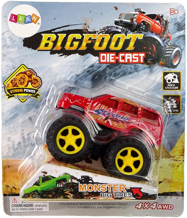 Lean Toys Žaislinis Monster Truck sunkvežimis su traukimo mechanizmu ir guminių padangų sistema