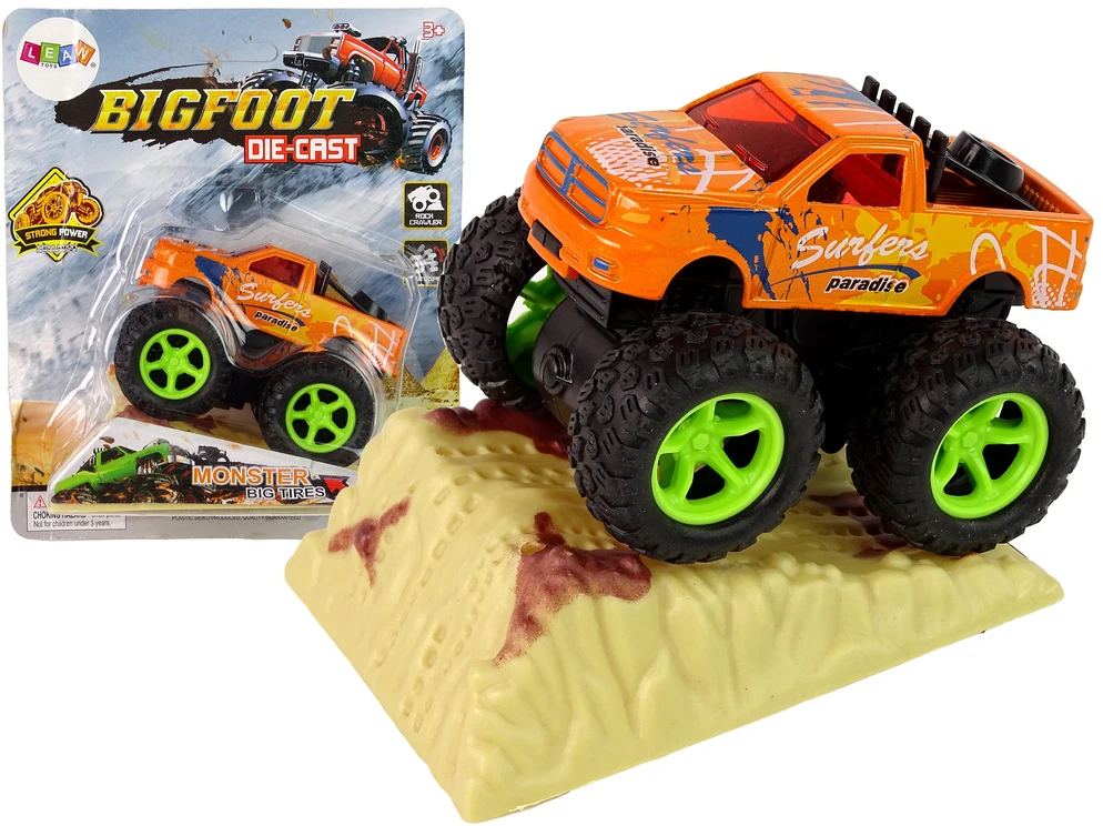Lean Toys Žaislinis Monster Truck sunkvežimis su traukimo mechanizmu ir guminių padangų sistema
