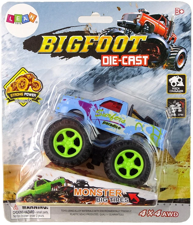 Lean Toys Žaislinis Monster Truck sunkvežimis su traukimo mechanizmu ir guminių padangų sistema