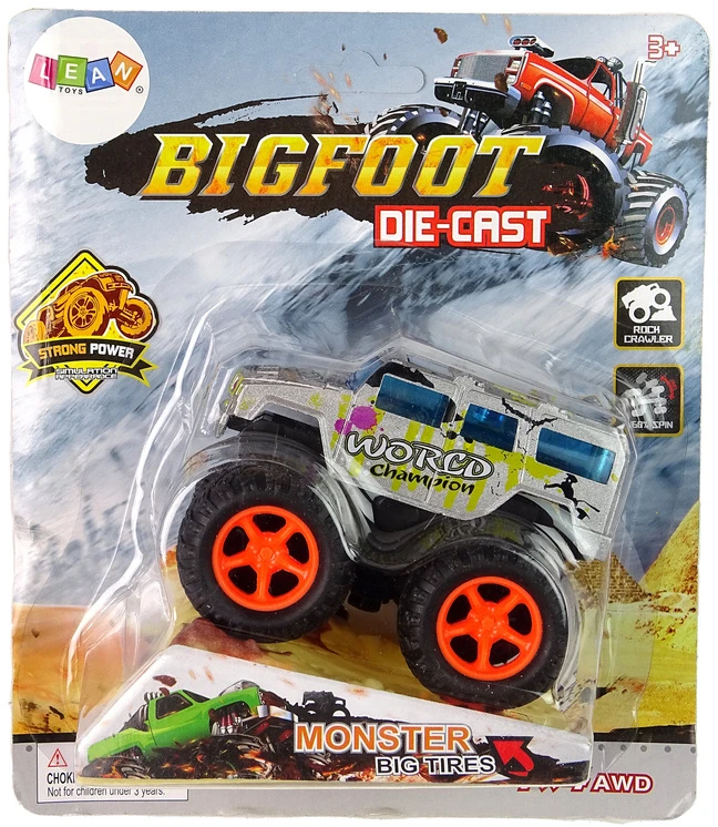 Lean Toys Žaislinis Monster Truck sunkvežimis su traukimo mechanizmu ir guminių padangų sistema