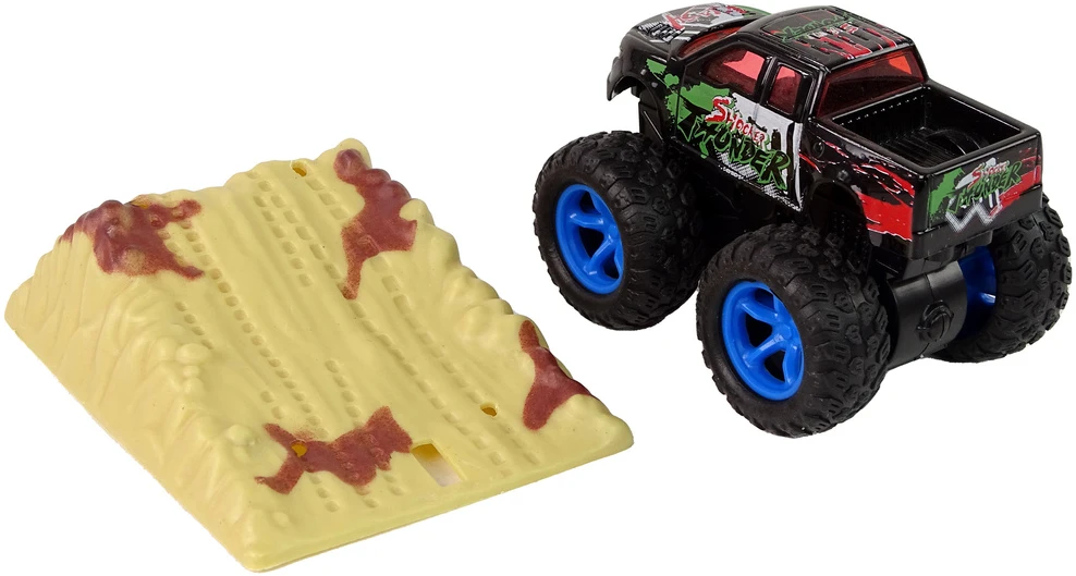 Lean Toys Žaislinis Monster Truck sunkvežimis su traukimo mechanizmu ir guminių padangų sistema