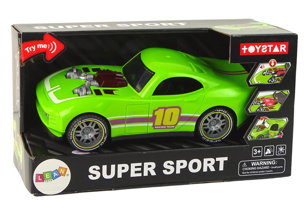 Lean Toys Žalias sportinis automobilis su garsais ir šviesomis