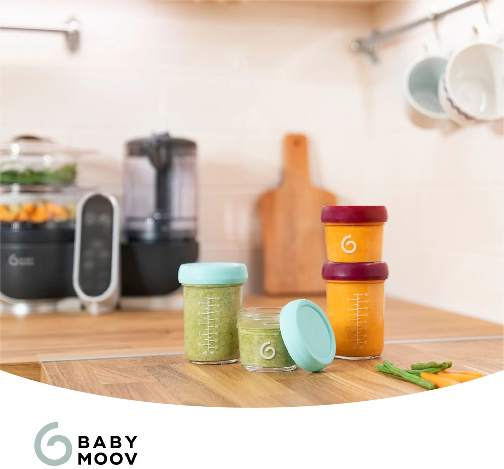 Babymoov - stiklinių Babybols rinkinys - 4 x 120 ml + 4 x 240 ml + receptų knyga