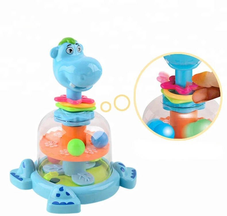 Lean Toys Žaislinis besisukantis begemotas su kamuoliukais vaikams, 24.5x17x14 cm