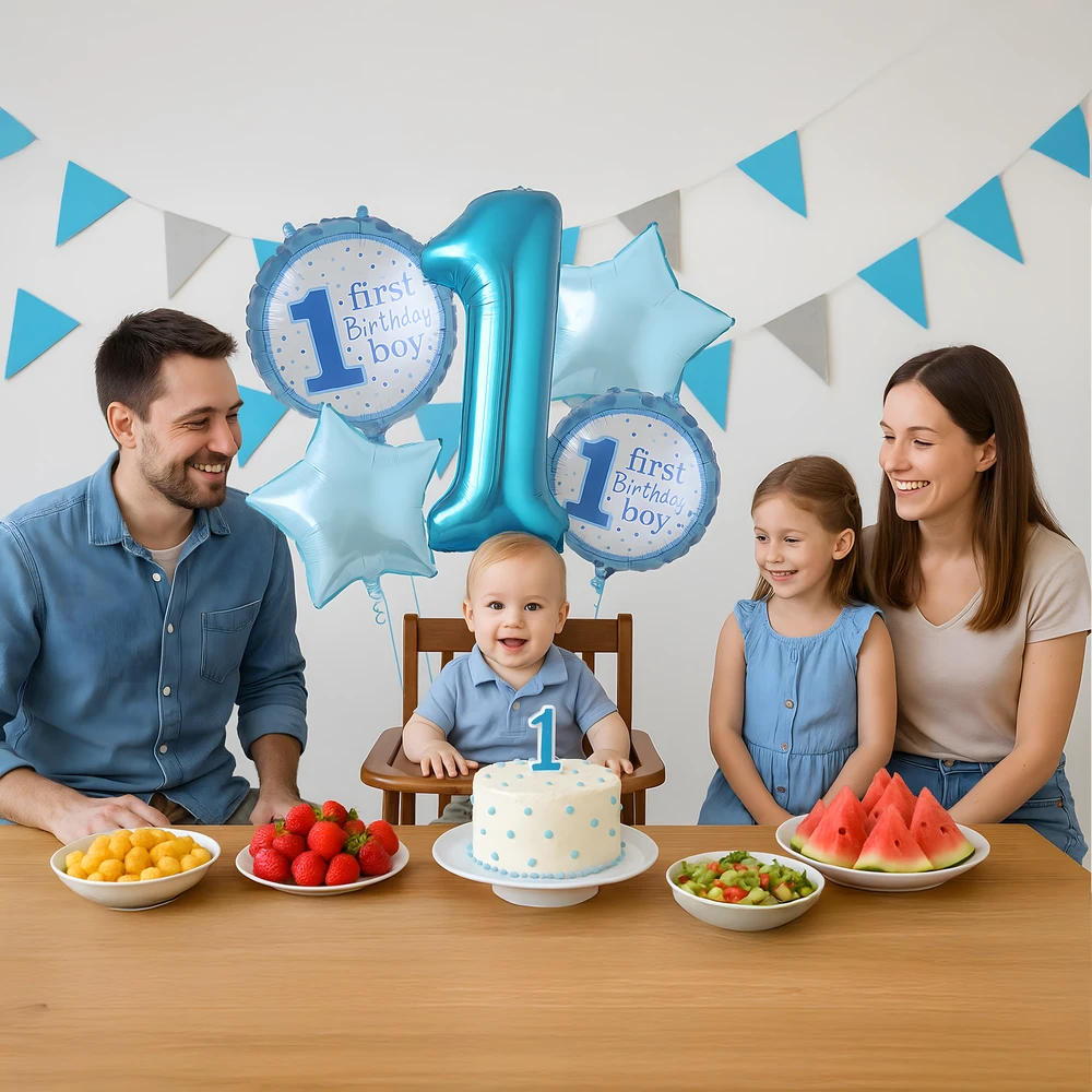 Balony Balionai 1-ojo gimtadienio berniukui 5 žvaigždučių balionų rinkinys