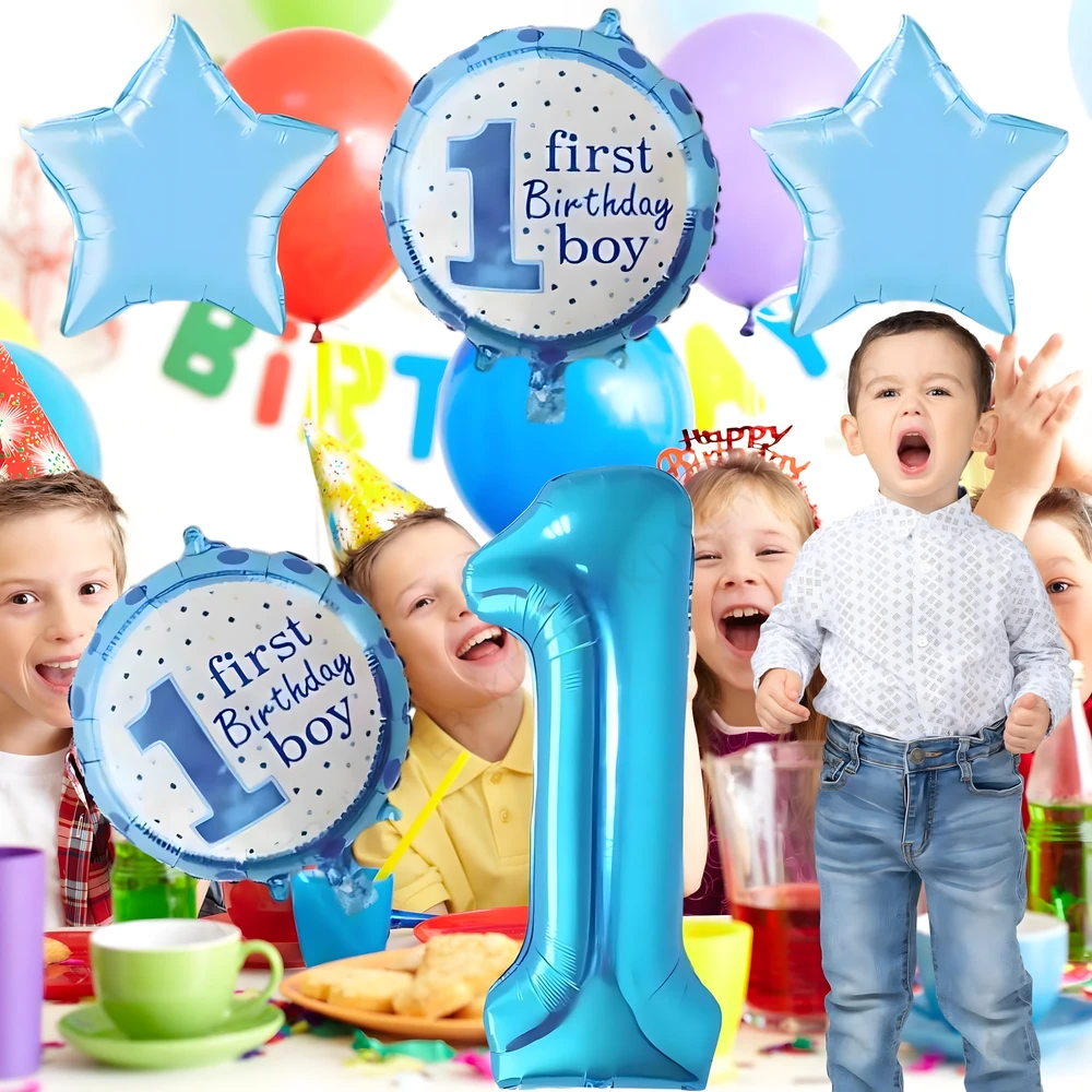 Balony Balionai 1-ojo gimtadienio berniukui 5 žvaigždučių balionų rinkinys