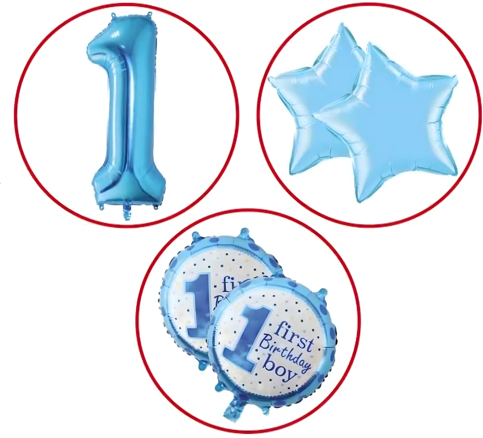 Balony Balionai 1-ojo gimtadienio berniukui 5 žvaigždučių balionų rinkinys