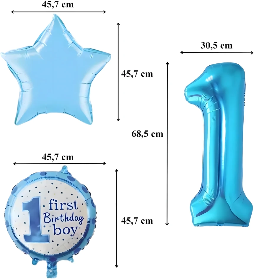 Balony Balionai 1-ojo gimtadienio berniukui 5 žvaigždučių balionų rinkinys