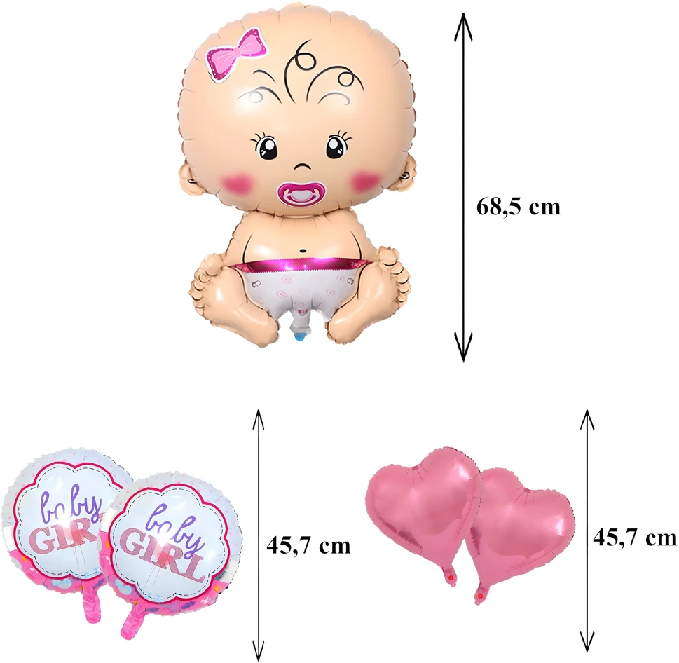 Balony Kūdikio sutiktuvių balionų rinkinys, 5 žvaigždutės, mergaitė