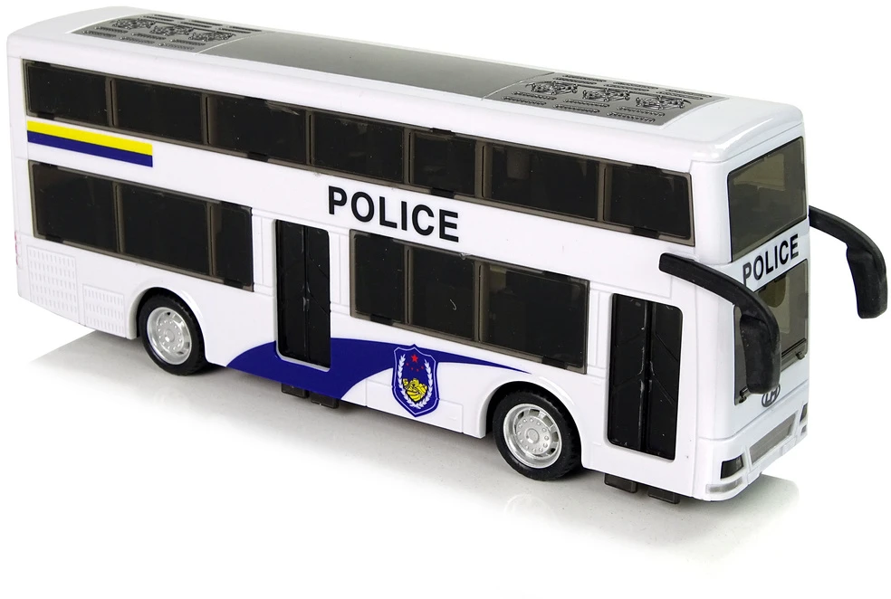 Lean Toys Baltas dviejų aukštų policijos autobusas su šviesos ir garso efektais