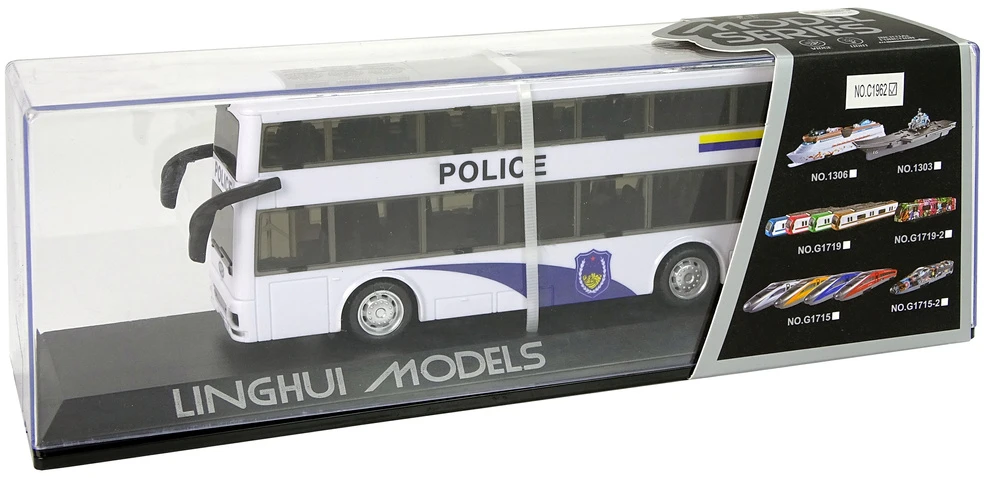 Lean Toys Baltas dviejų aukštų policijos autobusas su šviesos ir garso efektais