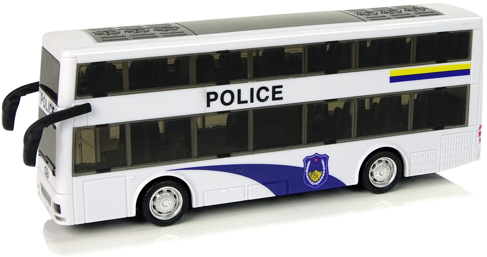 Lean Toys Baltas dviejų aukštų policijos autobusas su šviesos ir garso efektais