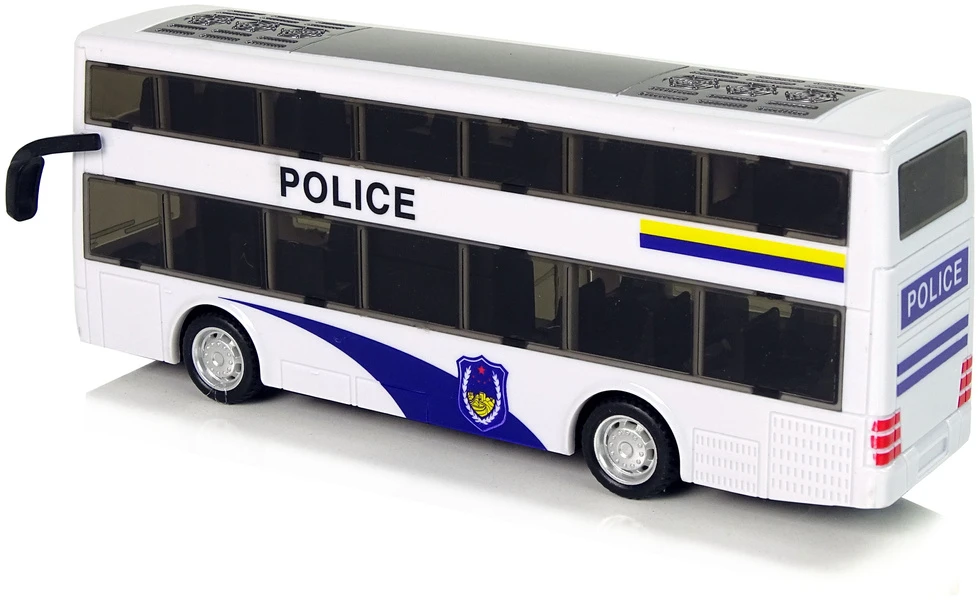 Lean Toys Baltas dviejų aukštų policijos autobusas su šviesos ir garso efektais