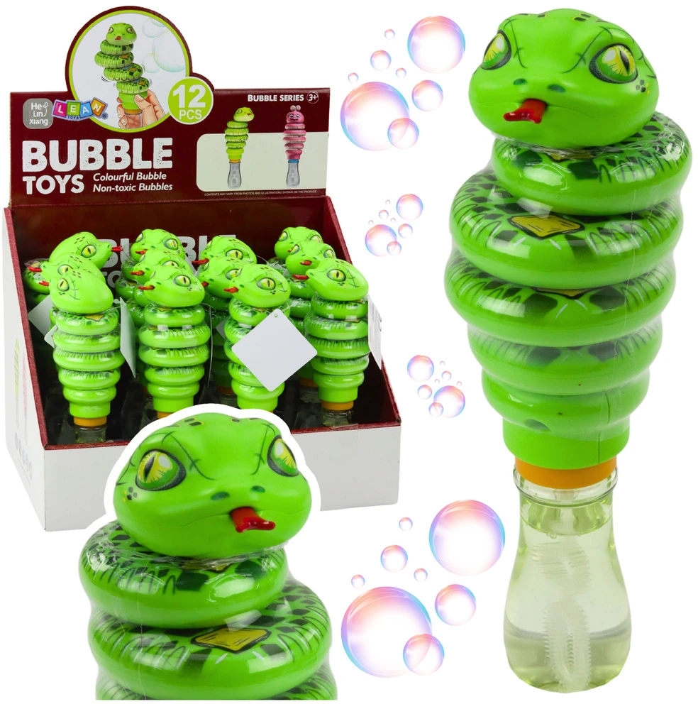 Lean Toys Žalios muilo burbulų gyvatės žaislas su judančia galva