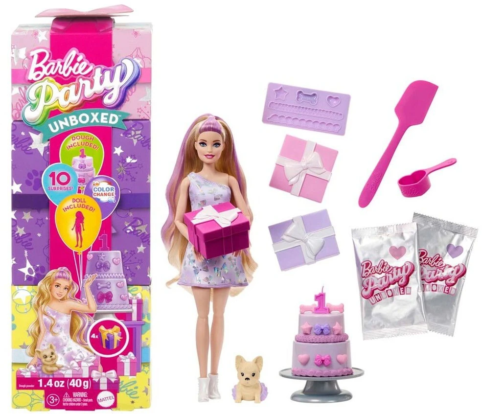 Mattel BARBIE PARTY UNBOXED REVEAL siurprizų rinkinys - šviesiaplaukė lėlė (JFG70)