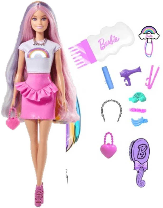 Mattel BARBIE HAIR PLAY RAINBOW SPARKLE lėlės rinkinys (JJP07)