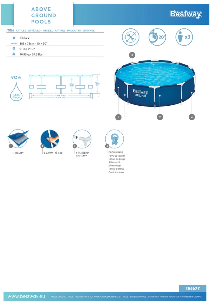 Bestway Steel Pro Baseinas, 305x76cm