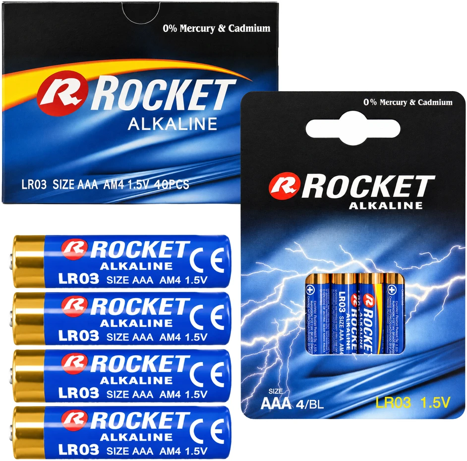 Baterie 10 x 4vnt. Alkaliczne Rocket RL03 AAA 1,5V LR3 Bateria Rinkinys Paluszki