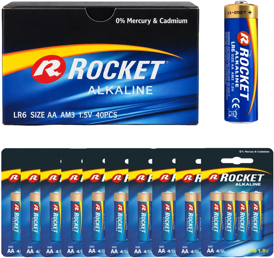 Baterie 10x4 Szt Alkaliczne Rocket LR06 AA 1,5V LR6 Bateria Rinkinys Paluszki
