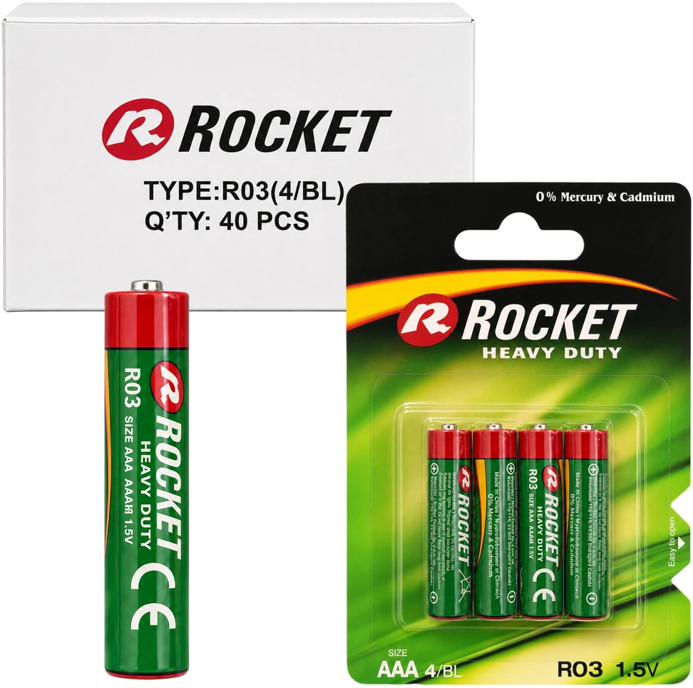 Baterie 10x4 Szt Rocket Cynkowo-Węglowa Paluszki AAA R03 1,5V Rinkinys Baterii