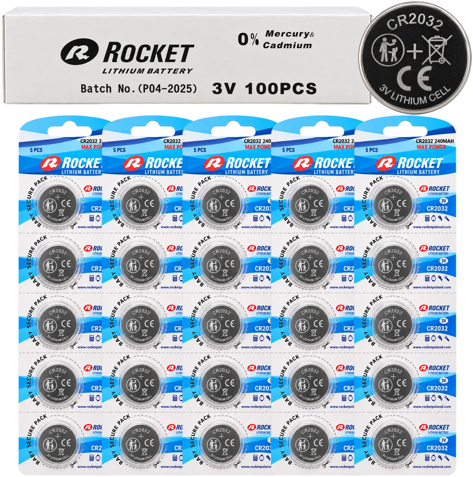 Baterie 20x5 Szt Litowa Rocket CR2032 3V 240mAh Bateria Guzikowa Rinkinys