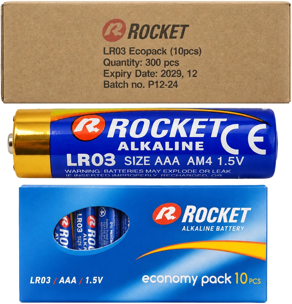 Baterie 30x10 Szt Alkaliczne Rocket LR03 AAA 1,5V LR3 Bateria Rinkinys Paluszki