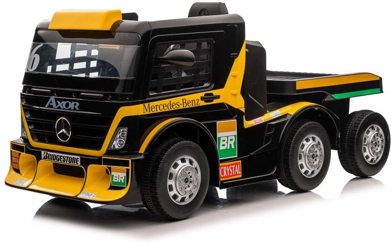 Lean Cars Vienvietis elektromobilis su priekaba Mercedes-Benz Axor XMX622, geltonas