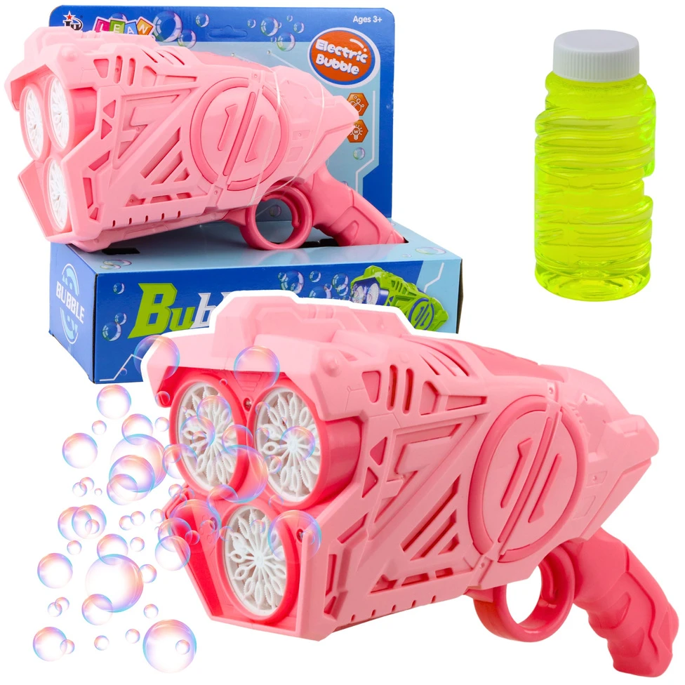 Lean Toys Rožinis burbulų pistoletas su LED efektais