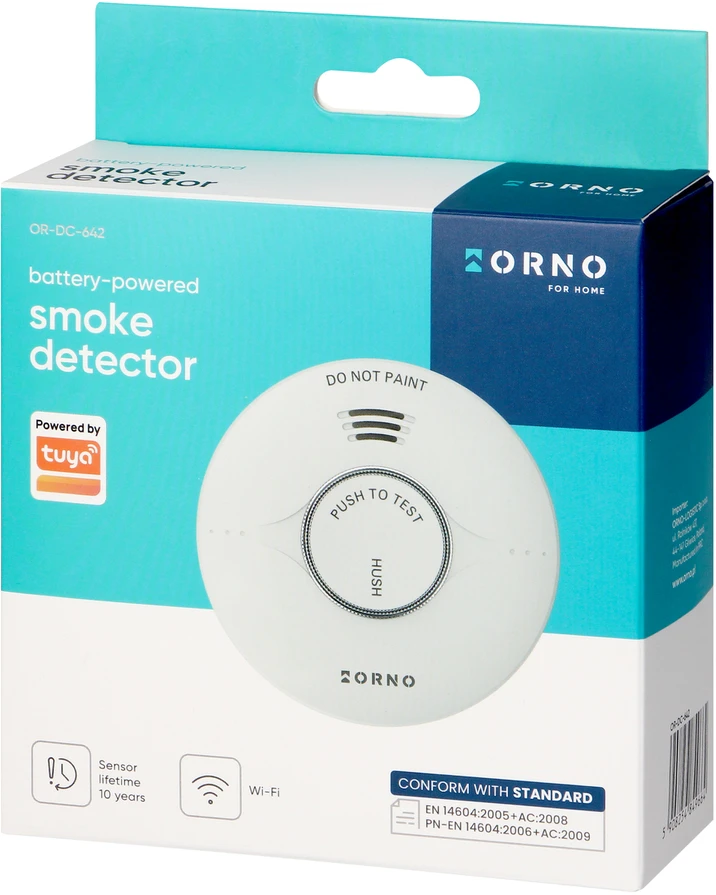 Orno Bateryjny Baterijomis maitinamas dūmų detektorius, 2xAA, 10 metų jutiklio tarnavimo laikas, „Tuya Smart Wi-Fi“