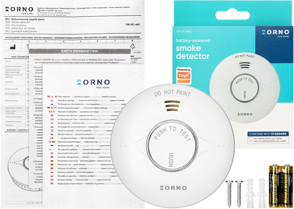 Orno Bateryjny Baterijomis maitinamas dūmų detektorius, 2xAA, 10 metų jutiklio tarnavimo laikas, „Tuya Smart Wi-Fi“